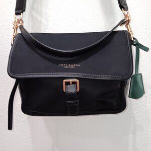 Tory Burch Black Crossbody with Gold Hardware and Green Tag